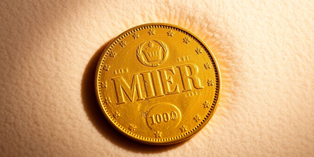 Pièce d'or ancienne sur un fond en velours.