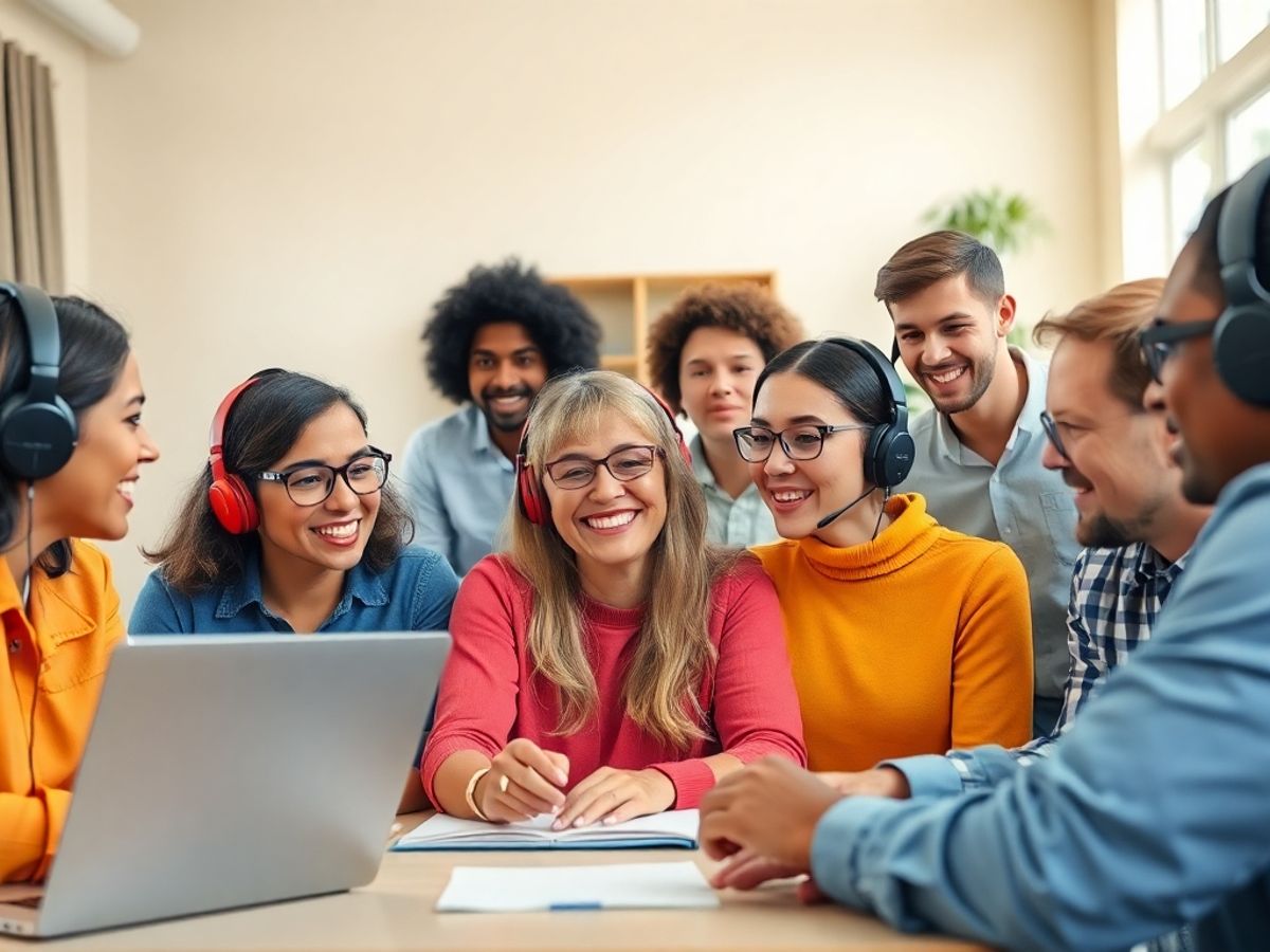 People practicing English speaking in an online session.
