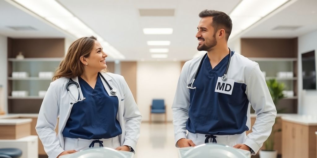 Doctors with 'DO' and 'MD' labels.