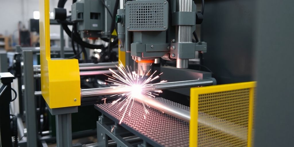 Advanced fence mesh welding machine with safety features.