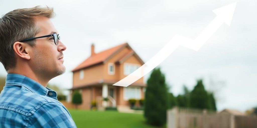 Maison avec flèche ascendante symbolisant la hausse des taux.