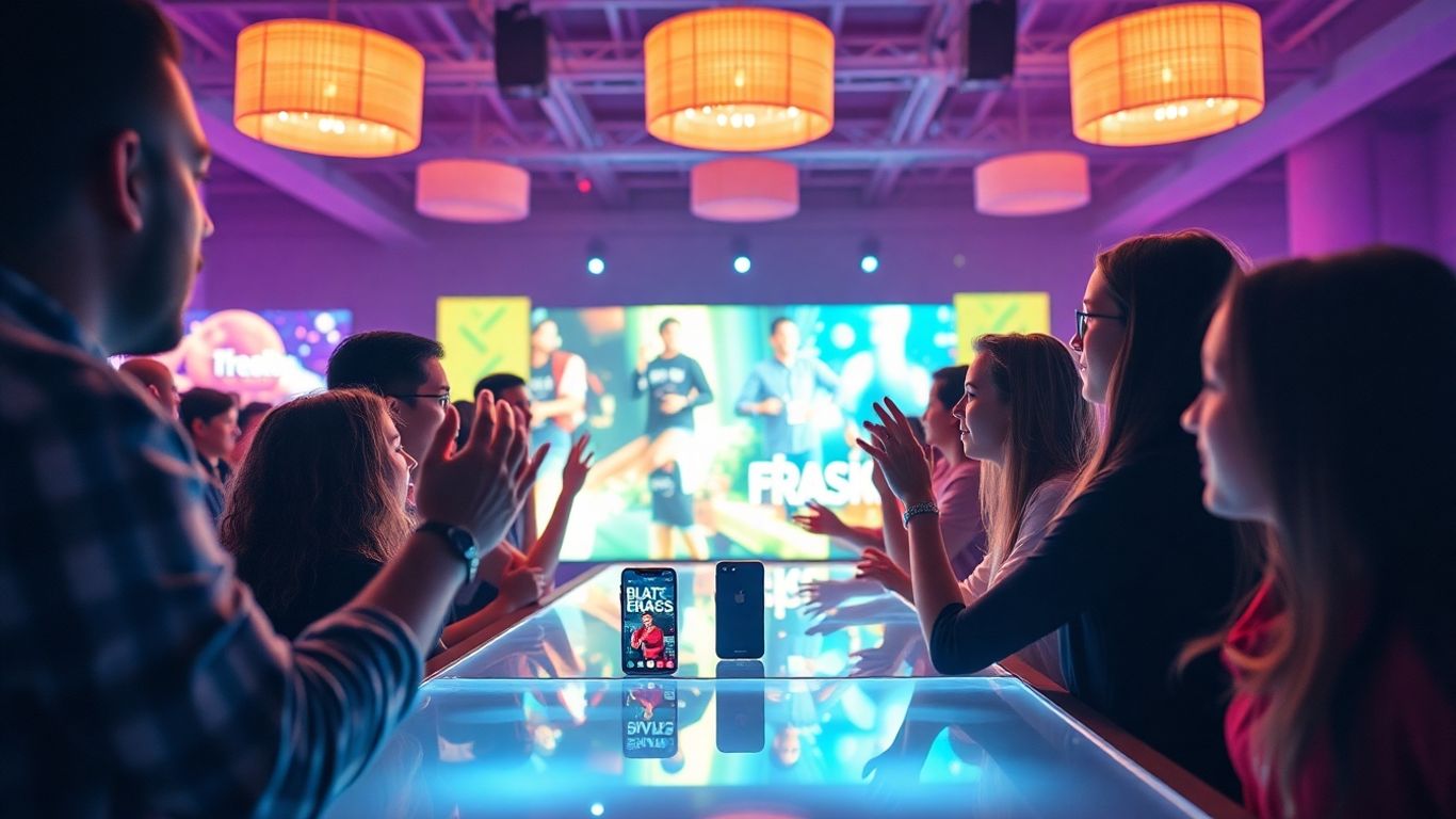 Personnes profitant de vidéos de marque lors d'un événement.