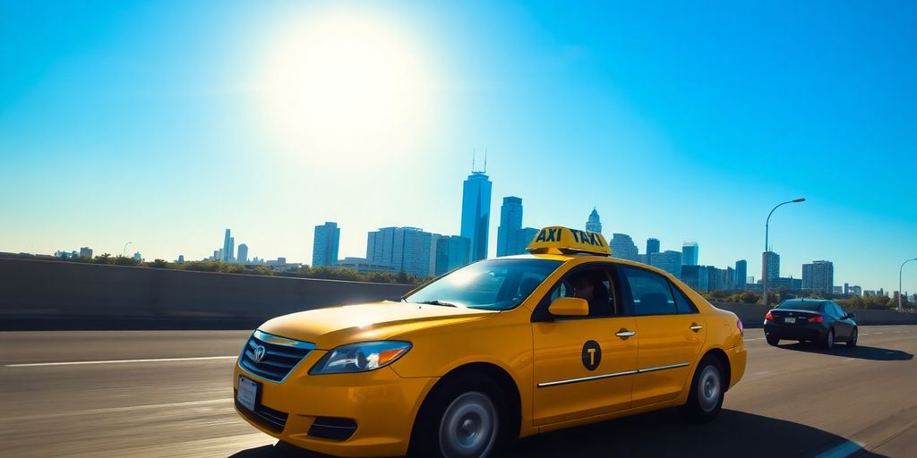Yellow cab driving in Dallas-Fort Worth.