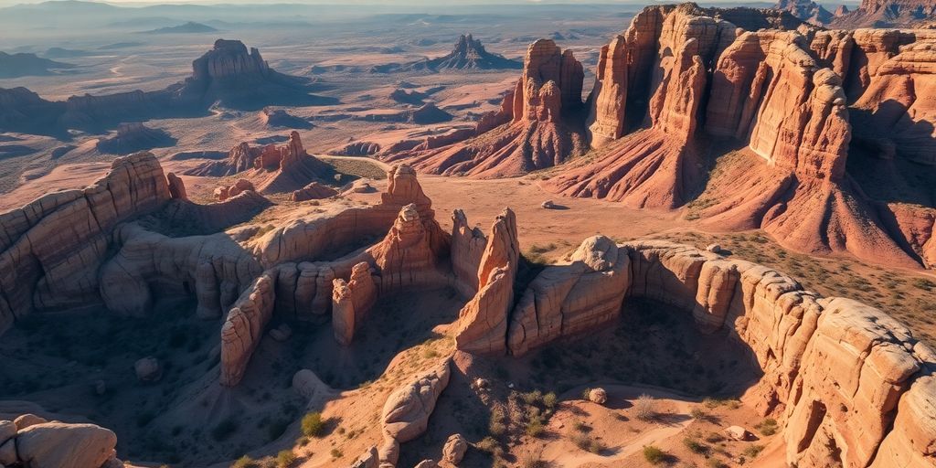 Vue aérienne des formations rocheuses à Joshua Tree.