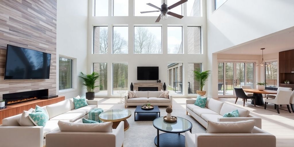 Modern custom home, natural light, spacious interior.