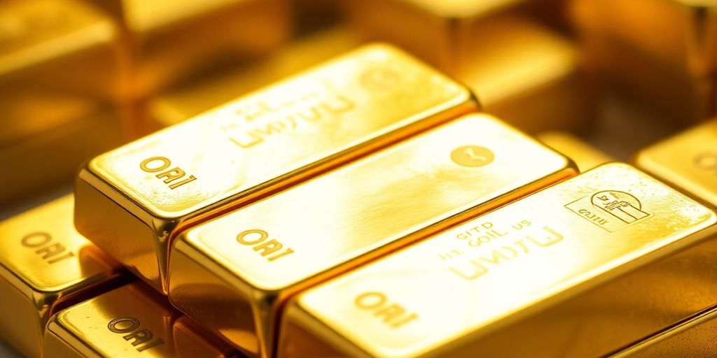 Lingots d'or empilés avec éclat et brillance.