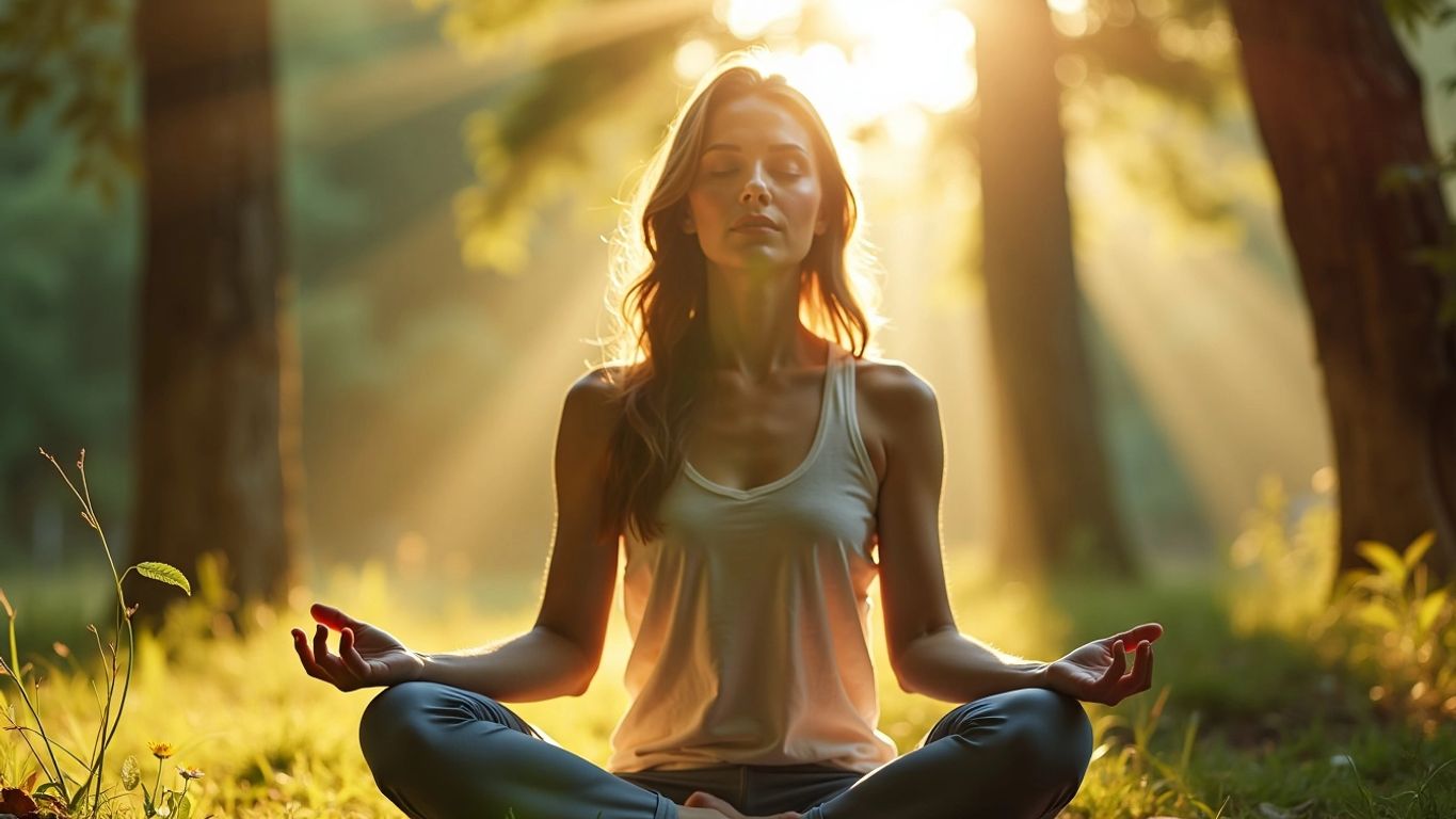 Person meditating in a tranquil natural setting.