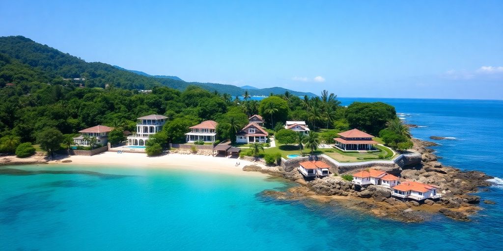 Lamai beach with luxurious villas and clear blue waters.