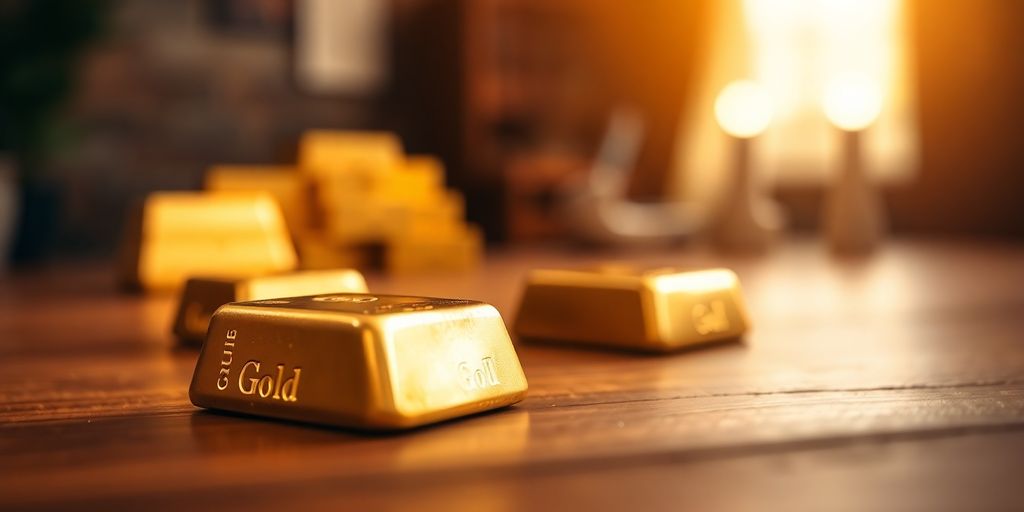 Lingot d'or sur une table en bois.