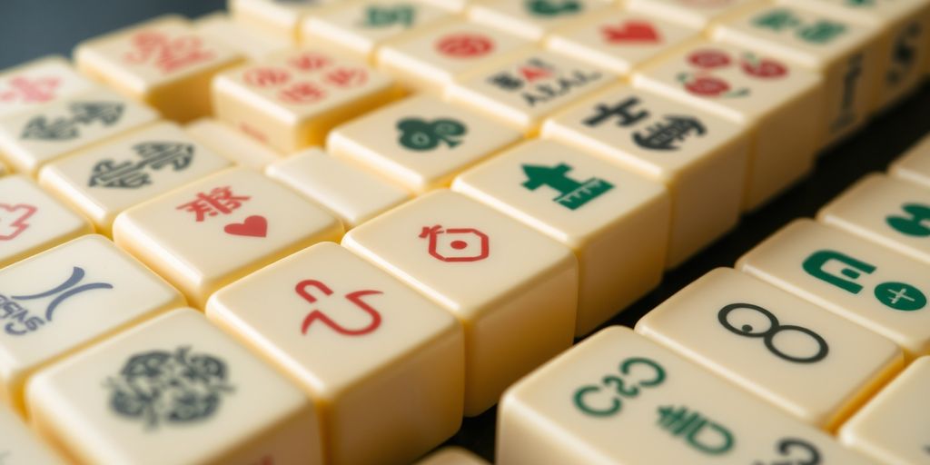 Variety of Mahjong tiles in different sizes and designs.