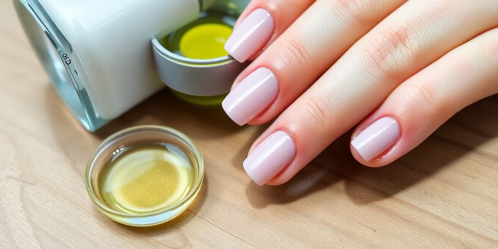Unhas de gel bem cuidadas com óleo para cutículas.
