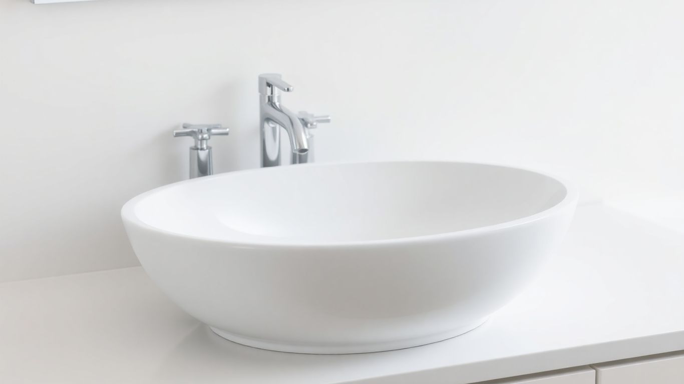 Modern bathroom countertop basin with sleek chrome taps.