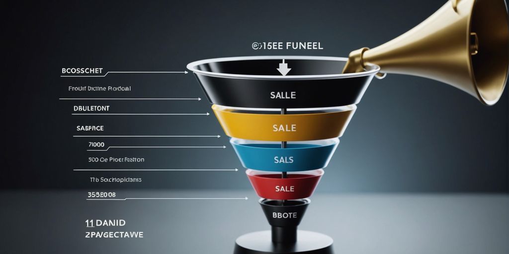 Diagram of an efficient sales funnel showing stages from awareness to purchase with guiding arrows.