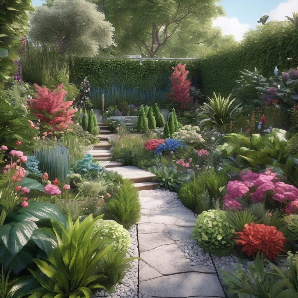 beautiful garden paradise with diverse plants