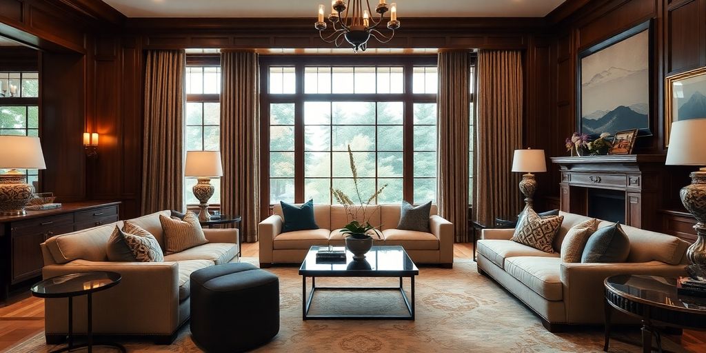 Classic Ralph Lauren living room with iconic furniture.