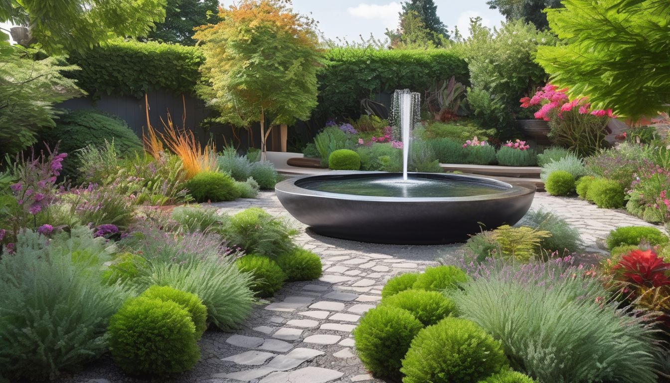 beautiful garden with water feature