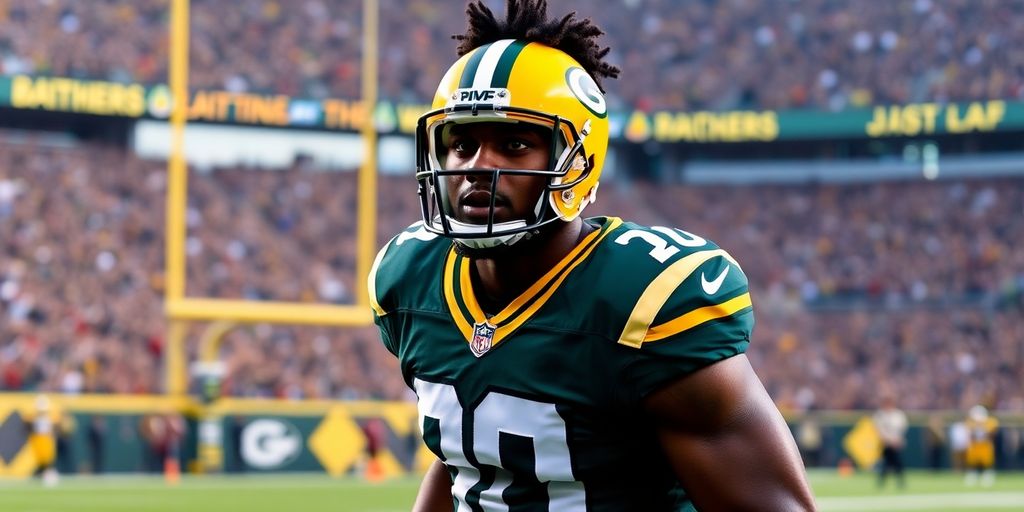 Davante Adams playing football in his team uniform.