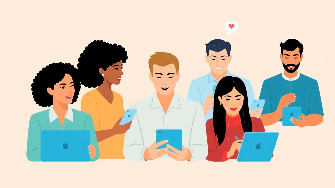 Folk som bruker sosiale medier på ulike enheter.