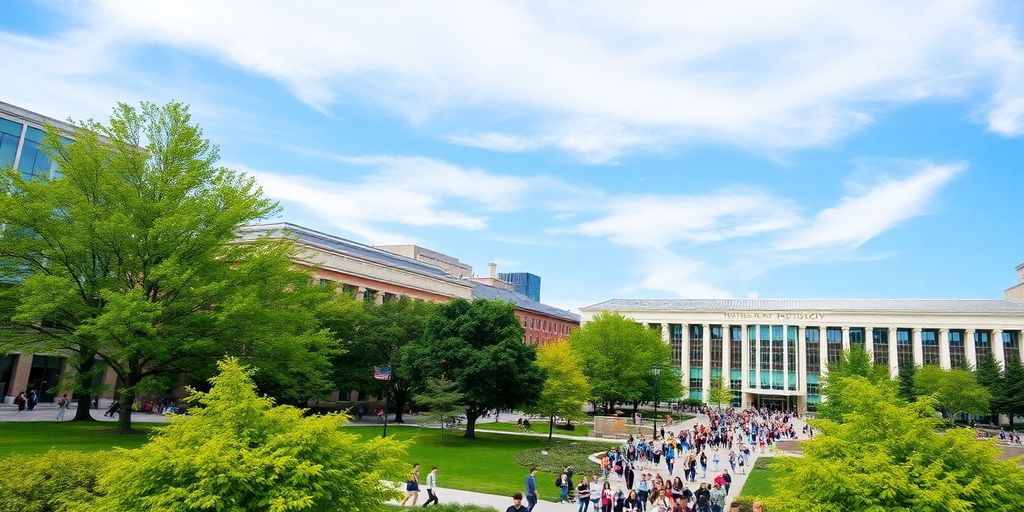 MIT campus, students walking