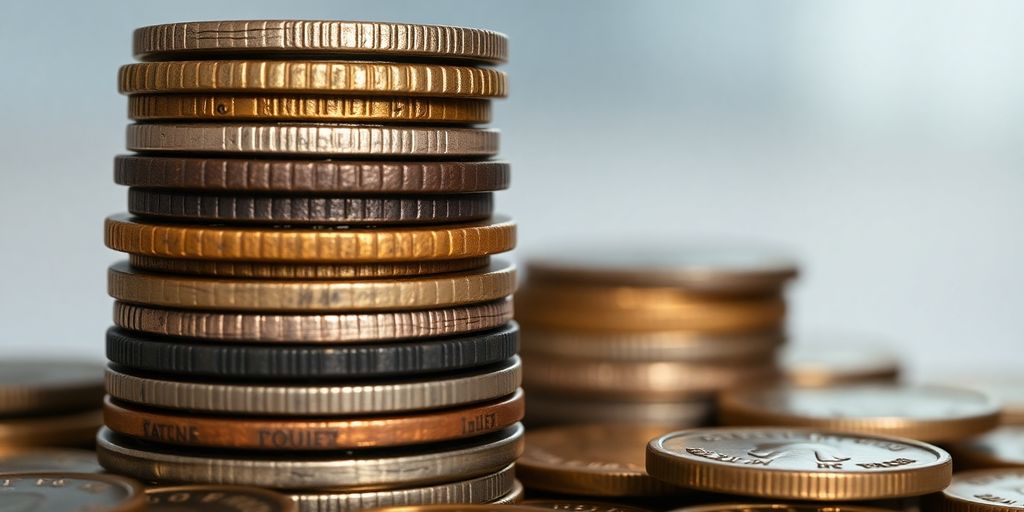 Stack of antique coins glinting brightly.