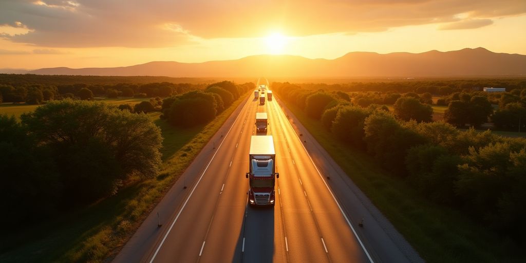 Scenic view of Interstate 40 with trucks on highway.