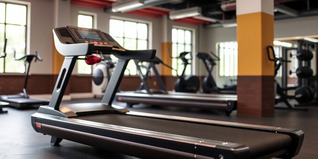Durable treadmill suitable for heavy users in a gym.