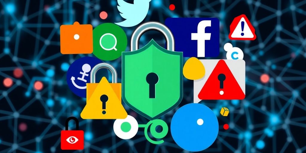 Digital security icons linked with online platforms against a web background.