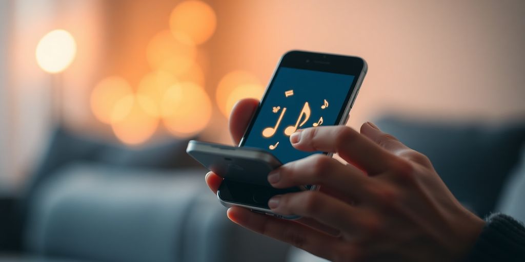 Person using phone to find music.