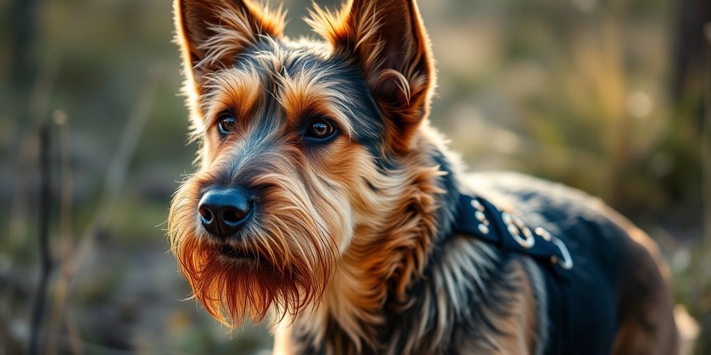 Jagdterrier in a natural hunting environment, strong lighting.