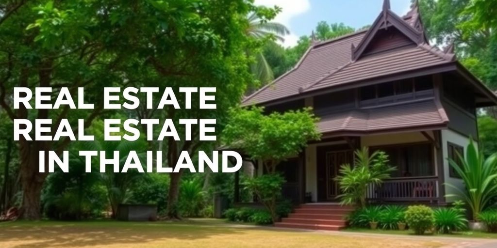 Thai house surrounded by greenery in a tranquil setting.