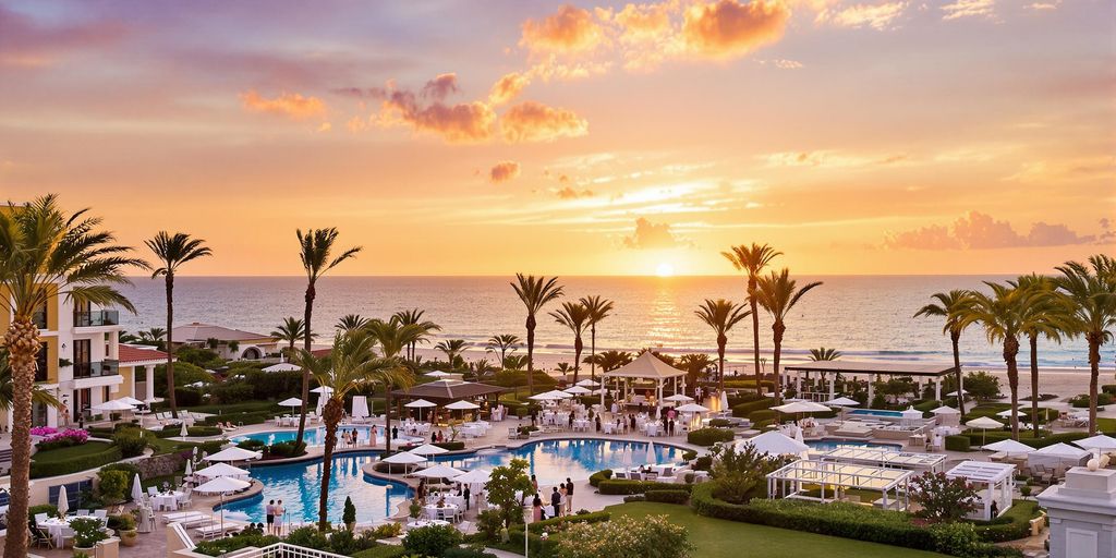 Beautiful outdoor wedding setup at Los Cabos Hilton.