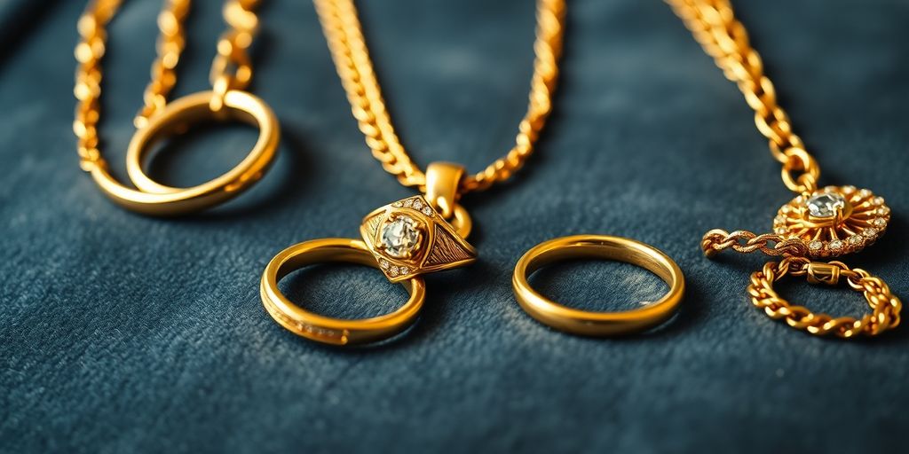 Bijoux en or élégants sur un fond en velours.