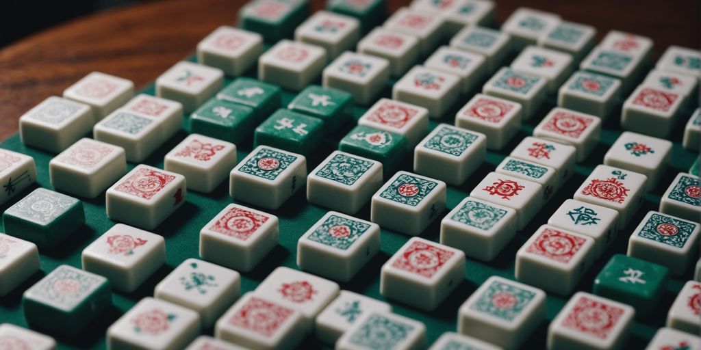 Mahjong tiles with honor tiles prominently displayed in center