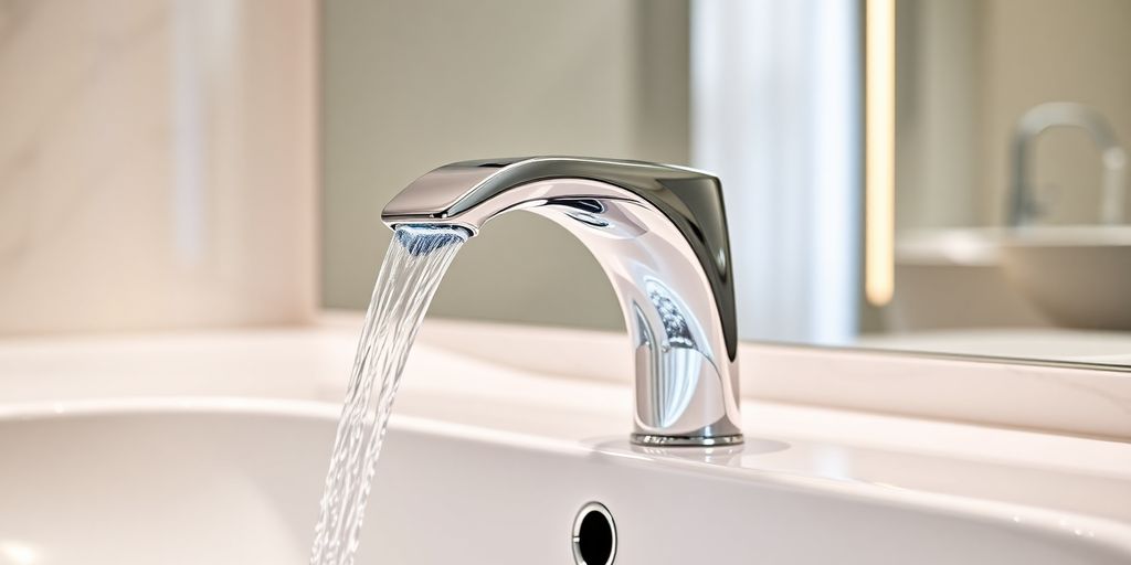 Sleek BathroomLux tap in a modern bathroom setting.