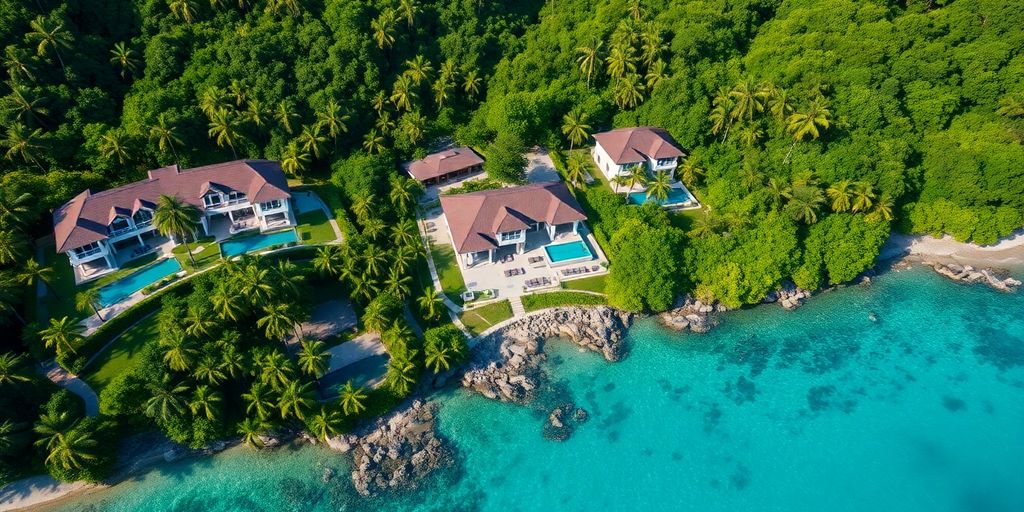 Aerial view of luxury villas in Koh Samui.