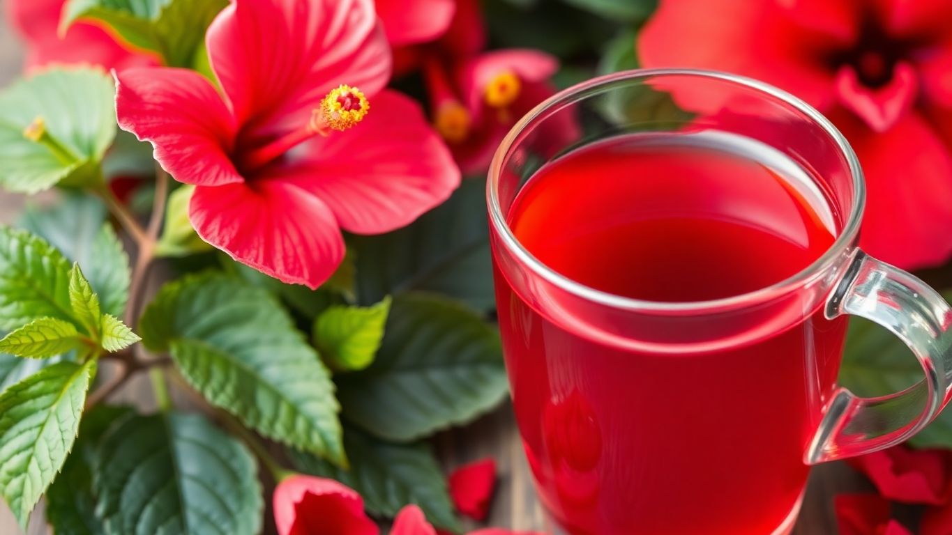 Flores de hibisco e chá em uma xícara.