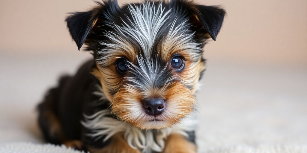 A fluffy Border Terrier puppy looking at the camera.