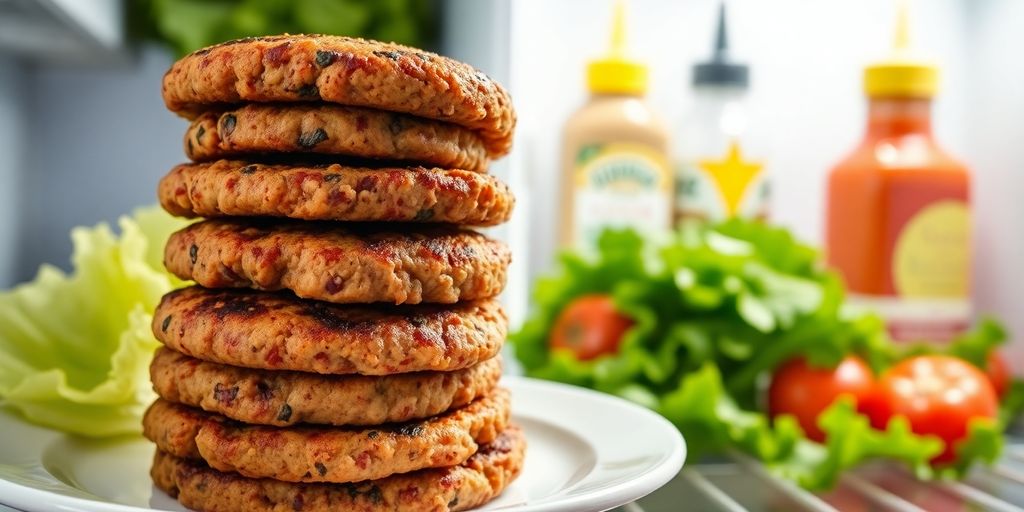 Vegane Burger Patties im Kühlschrank gelagert