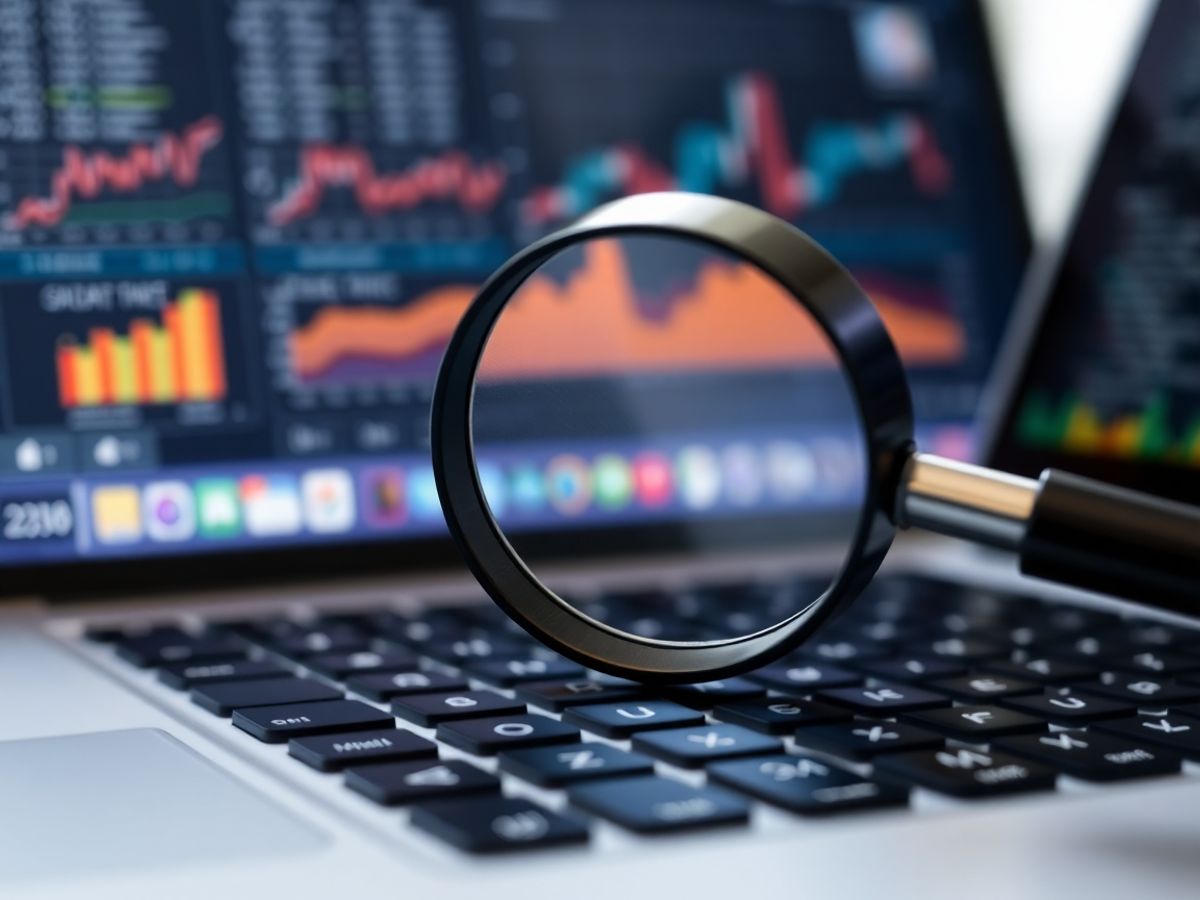 Loupe, ordinateur portable, tableau de bord