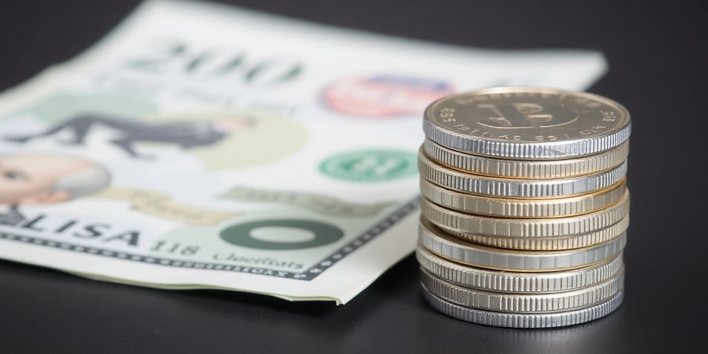 Billet de banque à côté d'une pile de pièces d'argent.