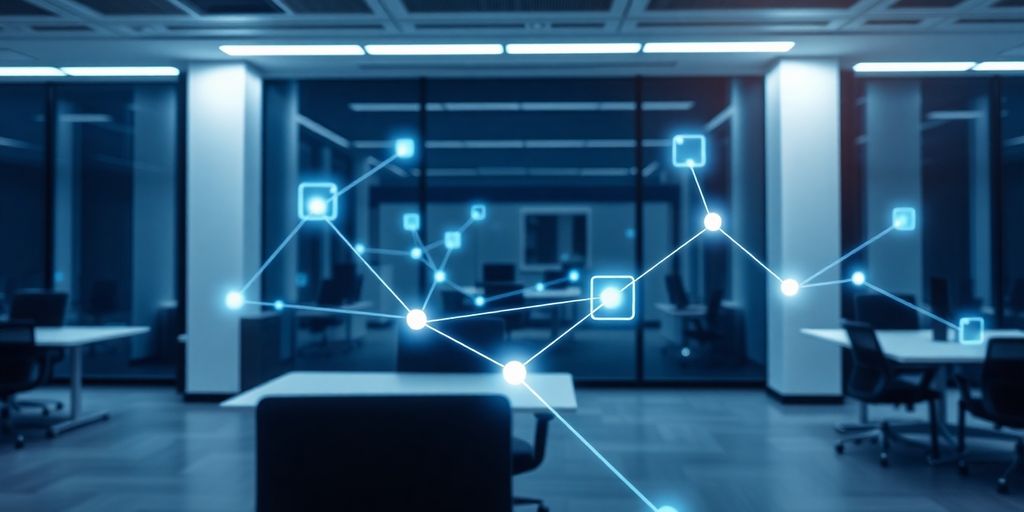 Interconnected digital blocks forming a financial network.