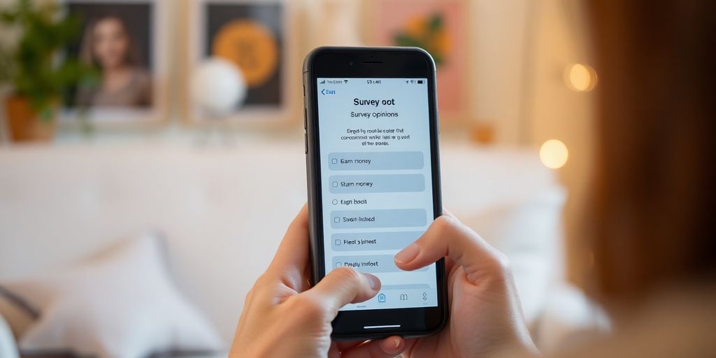 Person using smartphone to take a survey.