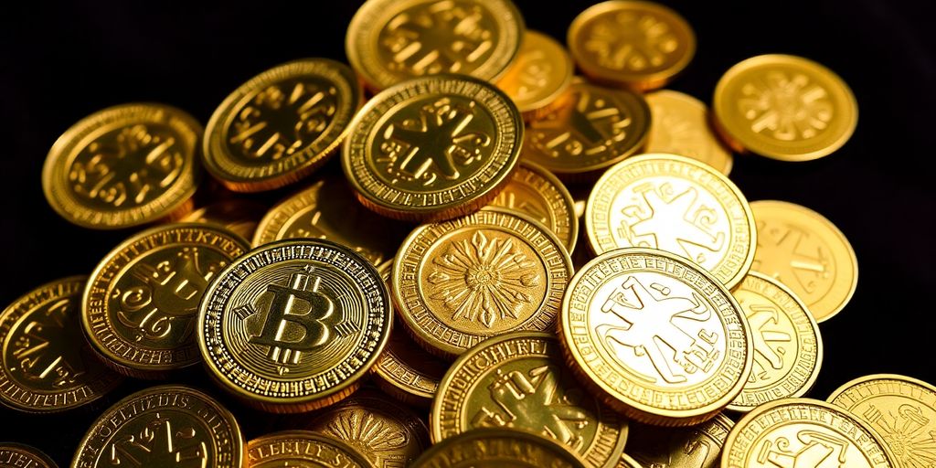 Pièces d'or brillantes sur fond sombre.