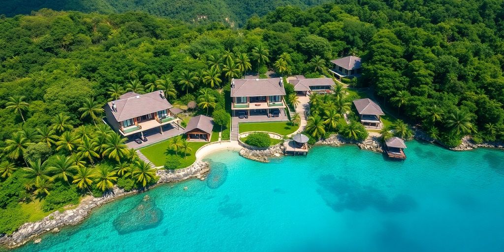 Luxury villas in Phuket with lush green surroundings.