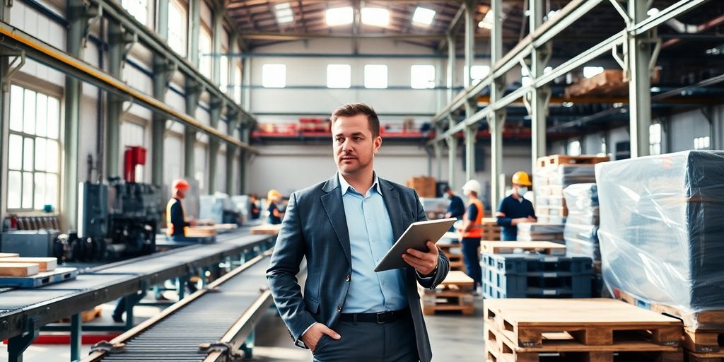 Executive managing factory floor operations.