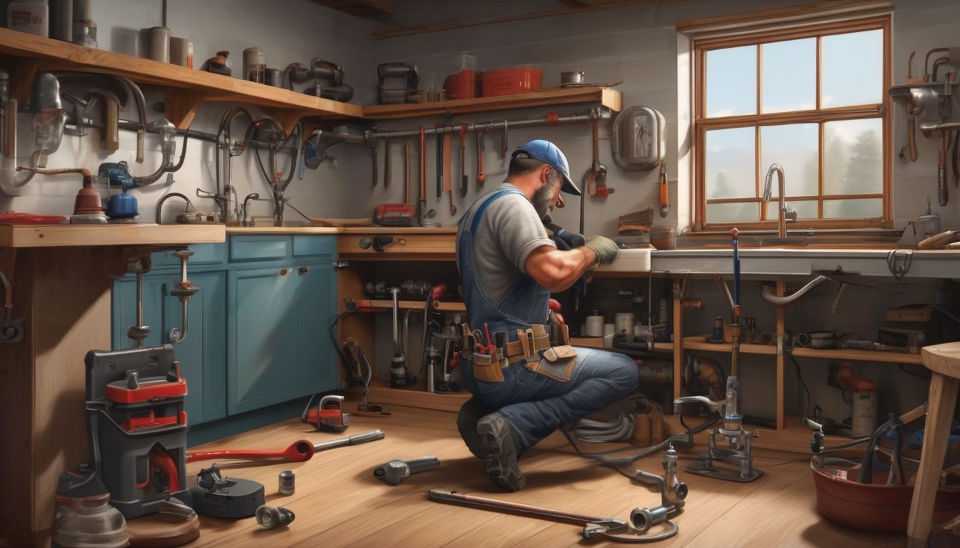 person using plumbing tools in a home workshop