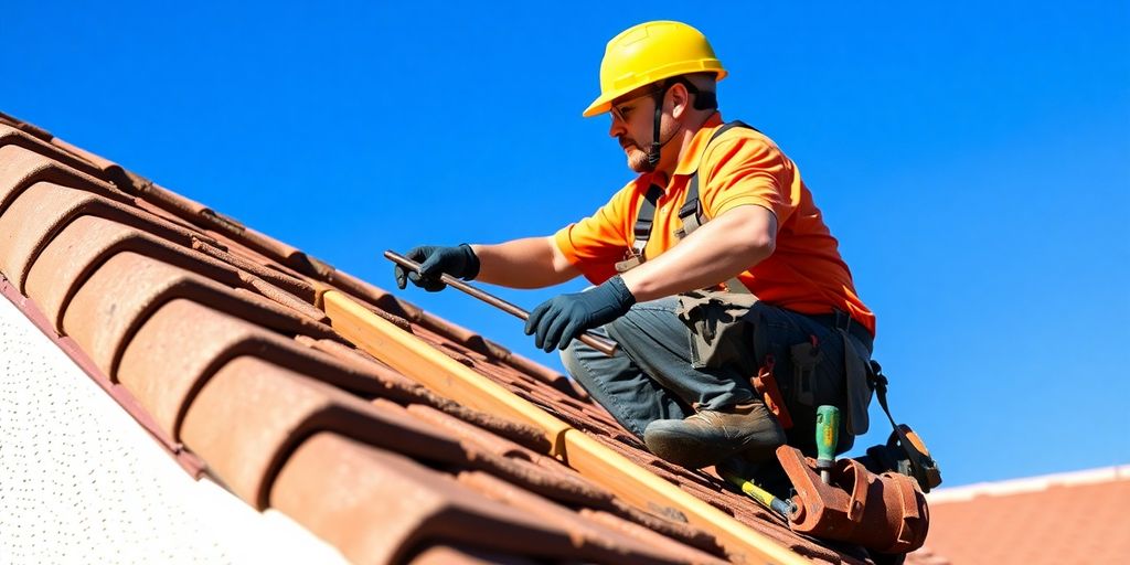 Roofing contractor working on a residential roof in Tucson.