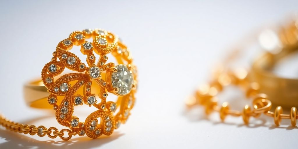 Bijou en or brillant sur fond flou.