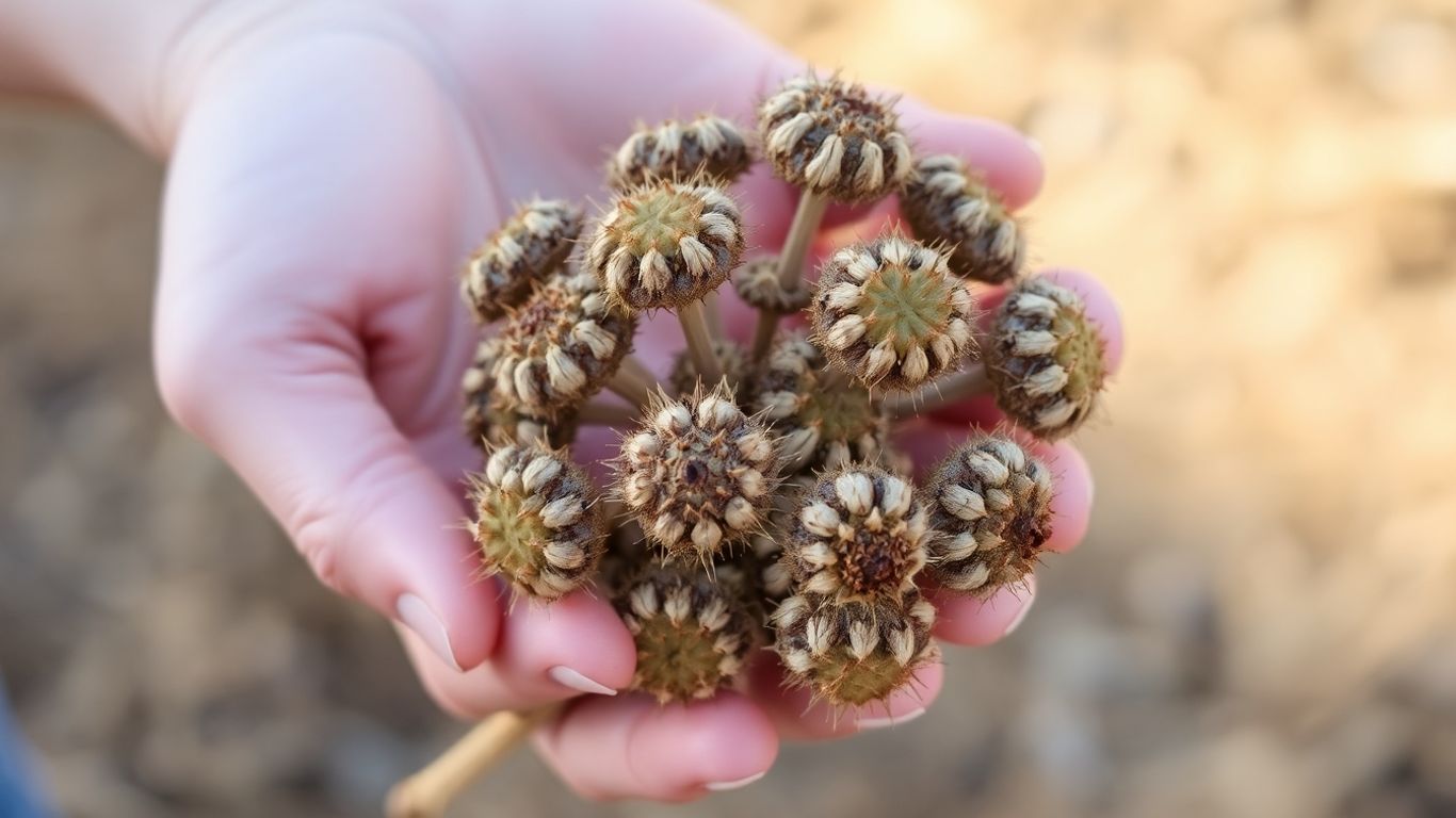 Getrocknete Wildblumensamen in einer Hand