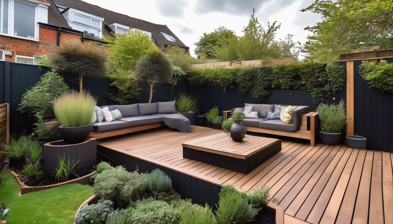 decking with planters in small London garden